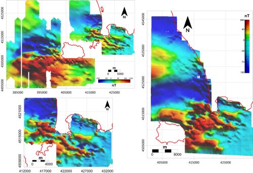 Mappa delle anomalie magnetiche delle strutture geologiche identificate